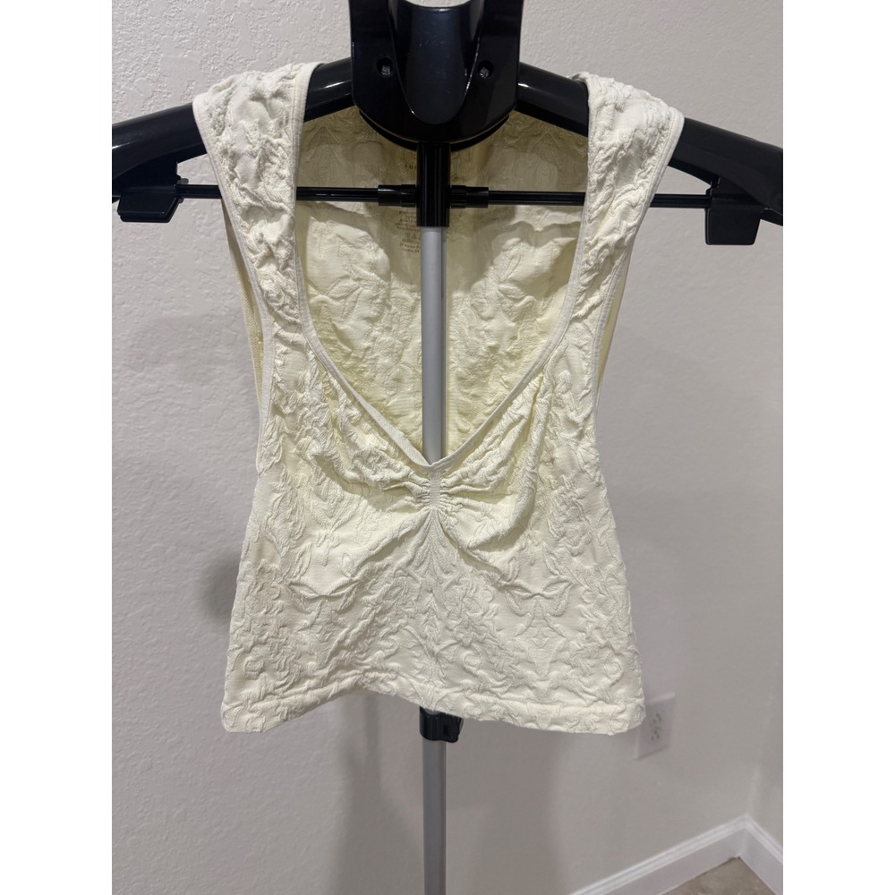 Intimately Free People Cream Floral Jacquard Ruched V-Neck Tank Top XS/S